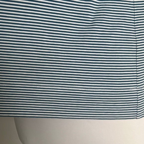 Lafayette 148 Kim Cotton Mini Stripe Roundneck Casual T-Shirt Top White Teal - Picture 13 of 13
